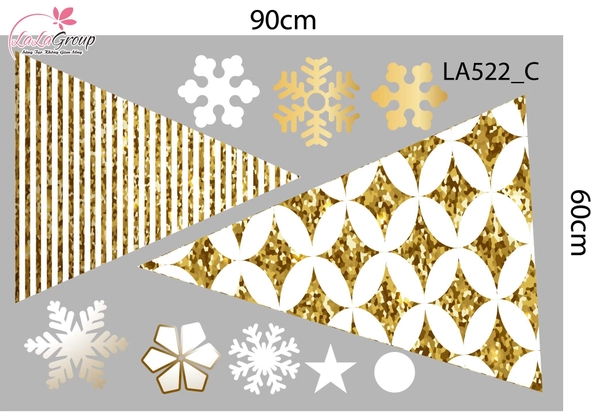 Combo Decal Trang Trí Noel Những Cây Thông Vàng Xinh Xắn Và Bông Tuyết Lấp Lánh