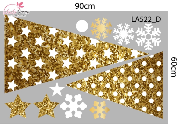 Combo Decal Trang Trí Noel Những Cây Thông Vàng Xinh Xắn Và Bông Tuyết Lấp Lánh