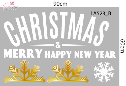 Combo Decal Trang Trí Noel Merry Christmas Và Cây Thông Nơ Vàng
