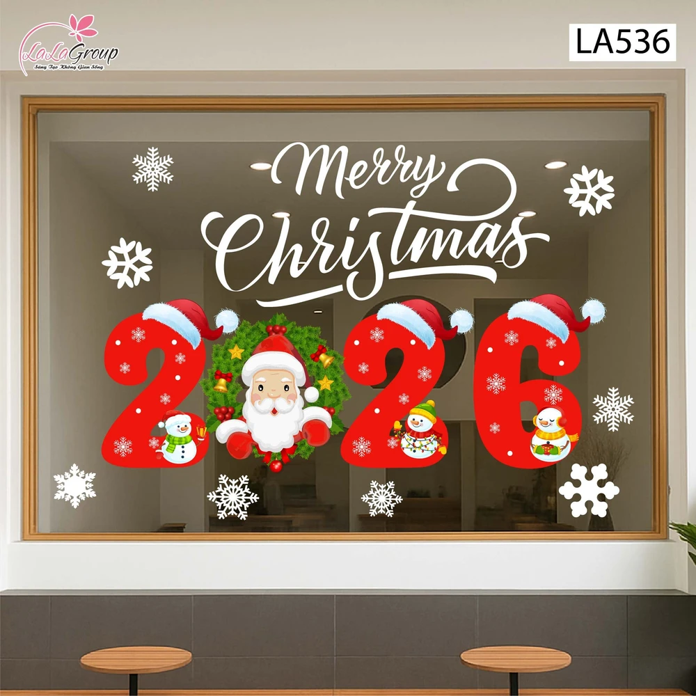Decal Trang Trí Noel Ông Già Noel Vui Vẻ Và Merry Christmas