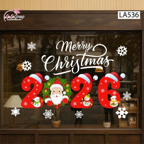 Decal Trang Trí Noel Ông Già Noel Vui Vẻ Và Merry Christmas