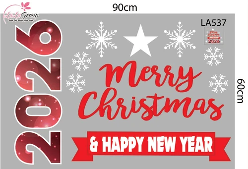 Decal trang trí Noel Merry christmas & Happy new year 2026 chữ đỏ
