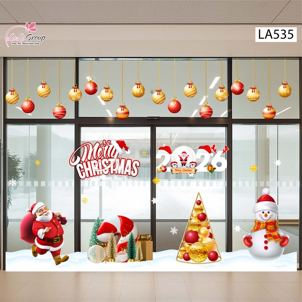 Combo Decal Trang Trí Noel Ông Già Noel vui Vẻ Và Người Tuyết Quàng Khăn Đỏ