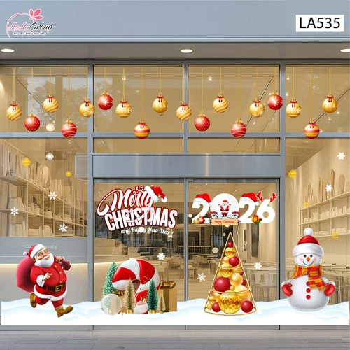 Combo Decal Trang Trí Noel Ông Già Noel vui Vẻ Và Người Tuyết Quàng Khăn Đỏ