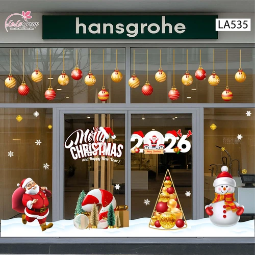 Combo Decal Trang Trí Noel Ông Già Noel vui Vẻ Và Người Tuyết Quàng Khăn Đỏ