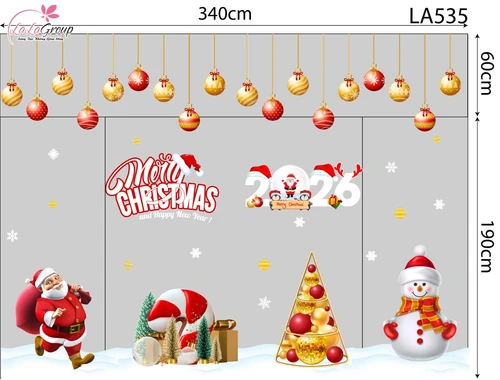 Combo Decal Trang Trí Noel Ông Già Noel vui Vẻ Và Người Tuyết Quàng Khăn Đỏ