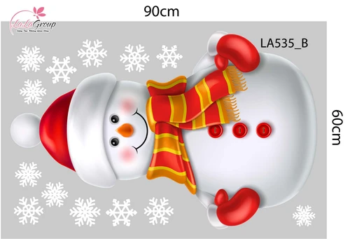 Combo Decal Trang Trí Noel Ông Già Noel vui Vẻ Và Người Tuyết Quàng Khăn Đỏ