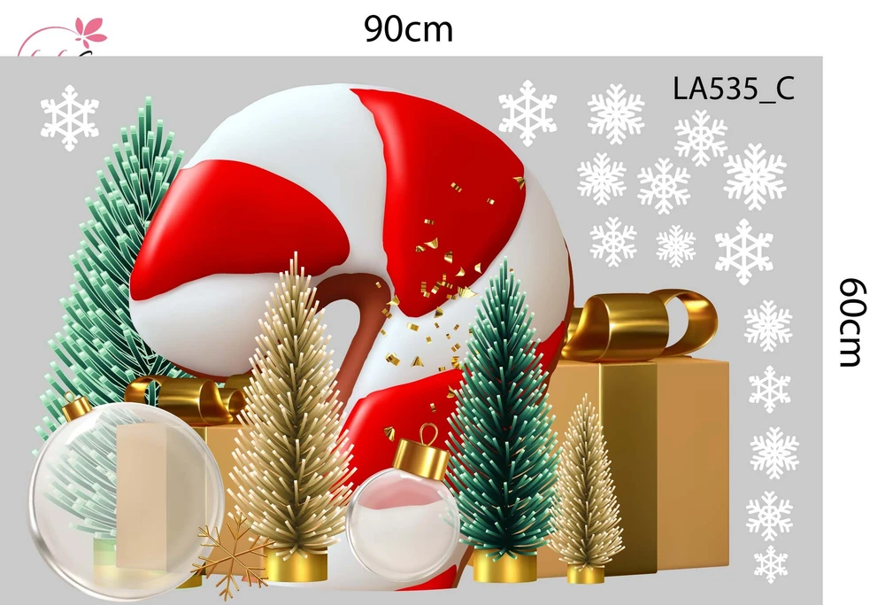 Combo Decal Trang Trí Noel Ông Già Noel vui Vẻ Và Người Tuyết Quàng Khăn Đỏ
