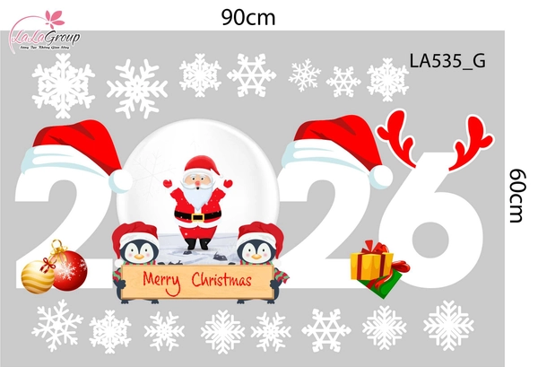 Combo Decal Trang Trí Noel Ông Già Noel vui Vẻ Và Người Tuyết Quàng Khăn Đỏ