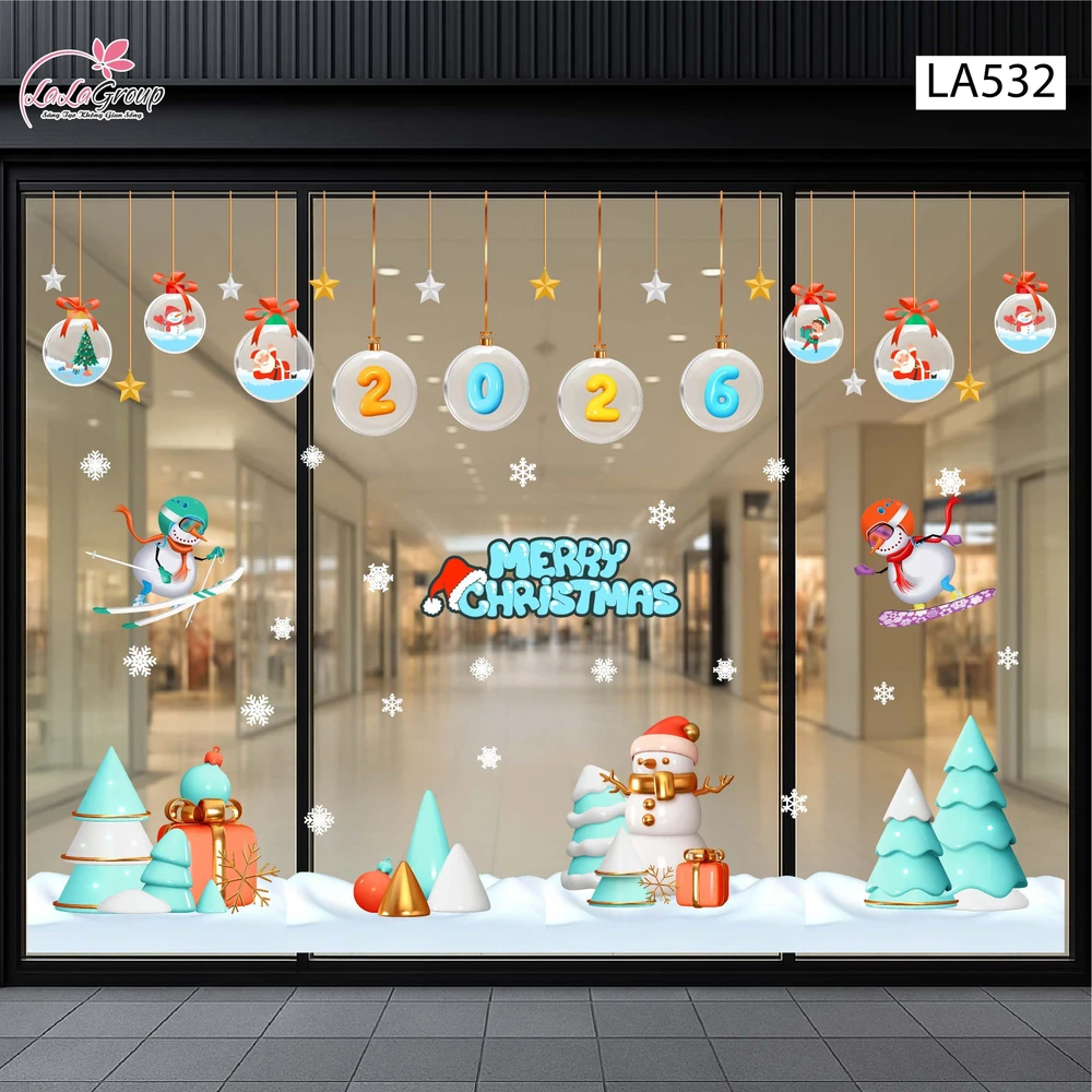 Combo Decal Trang Trí Noel Dây Treo Quả Cầu Thủy Tinh Và Cây Thông Xanh Mint