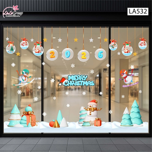 Combo Decal Trang Trí Noel Dây Treo Quả Cầu Thủy Tinh Và Cây Thông Xanh Mint