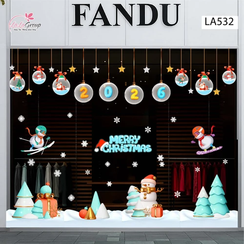 Combo Decal Trang Trí Noel Dây Treo Quả Cầu Thủy Tinh Và Cây Thông Xanh Mint