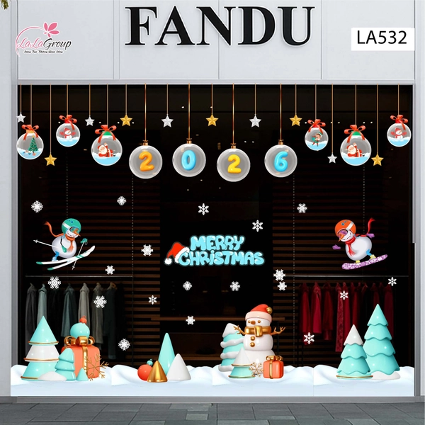 Combo Decal Trang Trí Noel Dây Treo Quả Cầu Thủy Tinh Và Cây Thông Xanh Mint