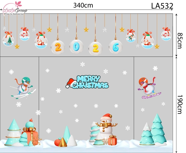 Combo Decal Trang Trí Noel Dây Treo Quả Cầu Thủy Tinh Và Cây Thông Xanh Mint