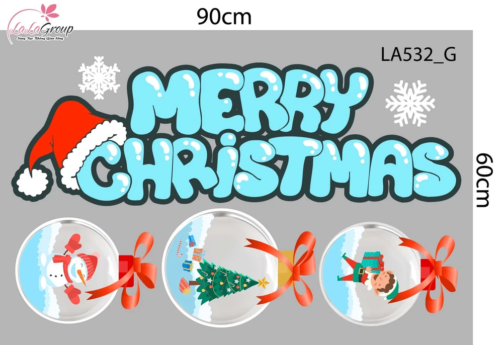 Combo Decal Trang Trí Noel Dây Treo Quả Cầu Thủy Tinh Và Cây Thông Xanh Mint