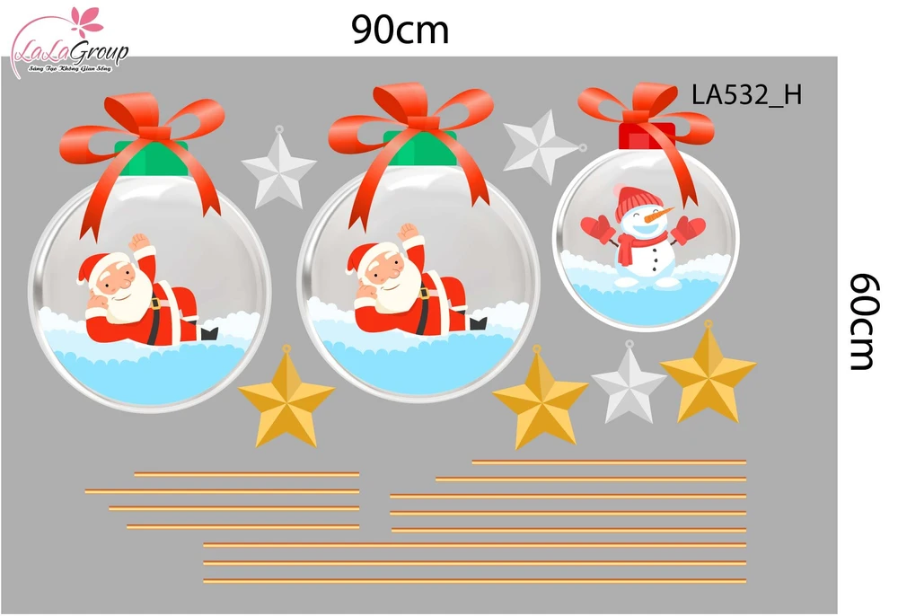 Combo Decal Trang Trí Noel Dây Treo Quả Cầu Thủy Tinh Và Cây Thông Xanh Mint