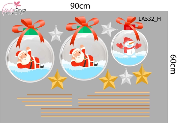 Combo Decal Trang Trí Noel Dây Treo Quả Cầu Thủy Tinh Và Cây Thông Xanh Mint