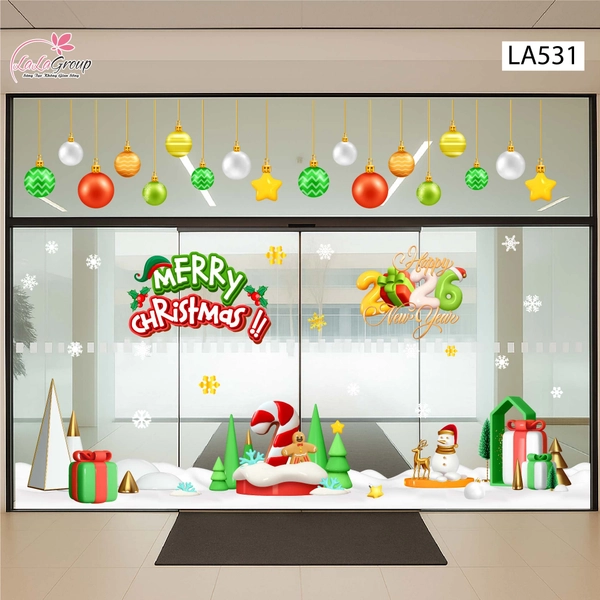 Combo Decal Trang Trí Noel Merry Christmas Cây Kẹo Khổng Lồ Và Những Hộp Quà