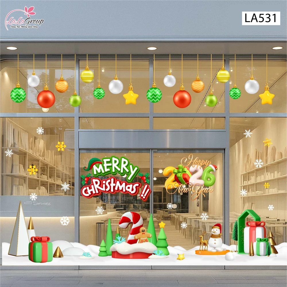 Combo Decal Trang Trí Noel Merry Christmas Cây Kẹo Khổng Lồ Và Những Hộp Quà