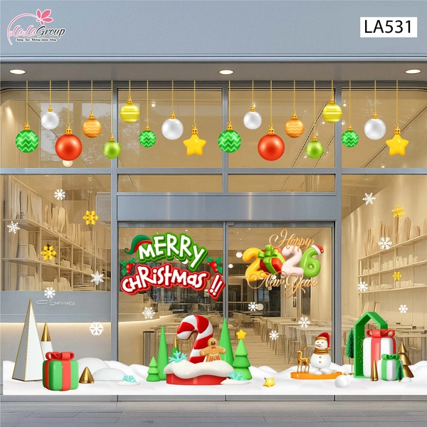 Combo Decal Trang Trí Noel Merry Christmas Cây Kẹo Khổng Lồ Và Những Hộp Quà