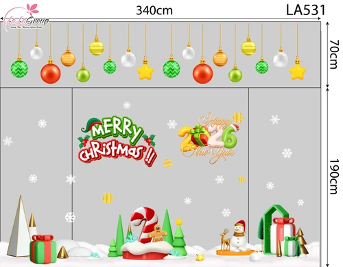Combo Decal Trang Trí Noel Merry Christmas Cây Kẹo Khổng Lồ Và Những Hộp Quà