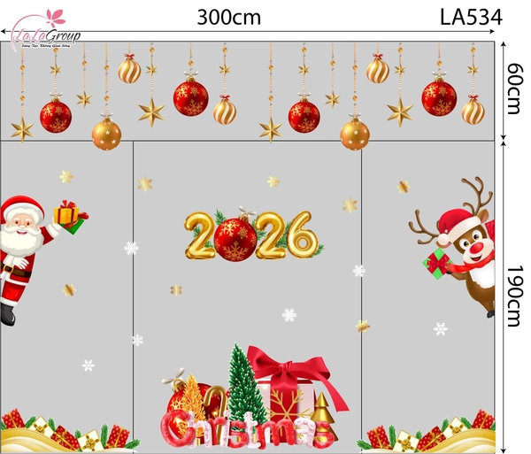 Combo Decal Trang Trí Noel Merry Christmas Ông Già Noel Và Chú Tuần Lộc Phát Quà