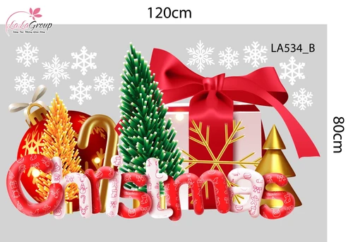 Combo Decal Trang Trí Noel Merry Christmas Ông Già Noel Và Chú Tuần Lộc Phát Quà