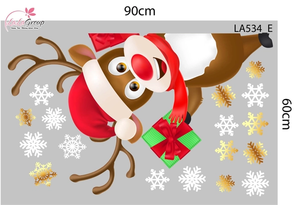 Combo Decal Trang Trí Noel Merry Christmas Ông Già Noel Và Chú Tuần Lộc Phát Quà