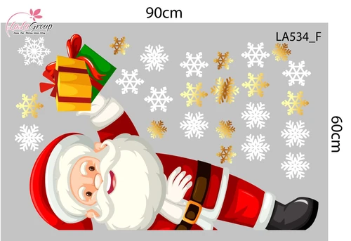 Combo Decal Trang Trí Noel Merry Christmas Ông Già Noel Và Chú Tuần Lộc Phát Quà