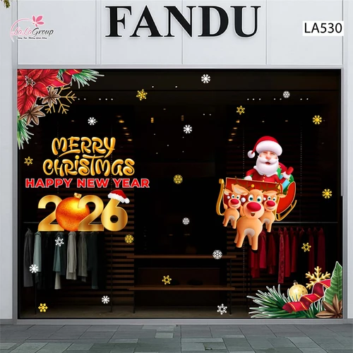 Combo Decal Trang Trí Noel Merry Christmas Ông Già Noel Cưỡi Tuần Lộc Đón Giáng Sinh