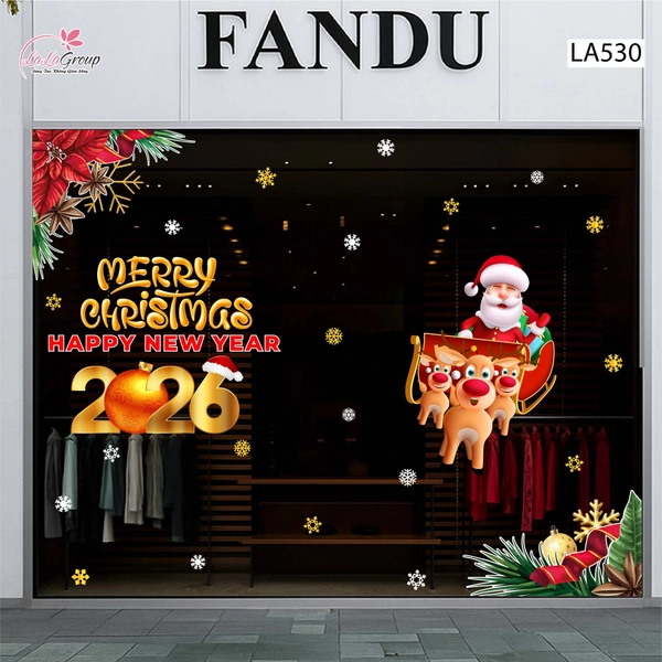Combo Decal Trang Trí Noel Merry Christmas Ông Già Noel Cưỡi Tuần Lộc Đón Giáng Sinh