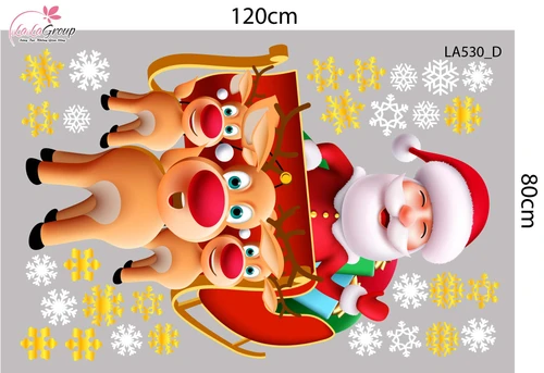 Combo Decal Trang Trí Noel Merry Christmas Ông Già Noel Cưỡi Tuần Lộc Đón Giáng Sinh