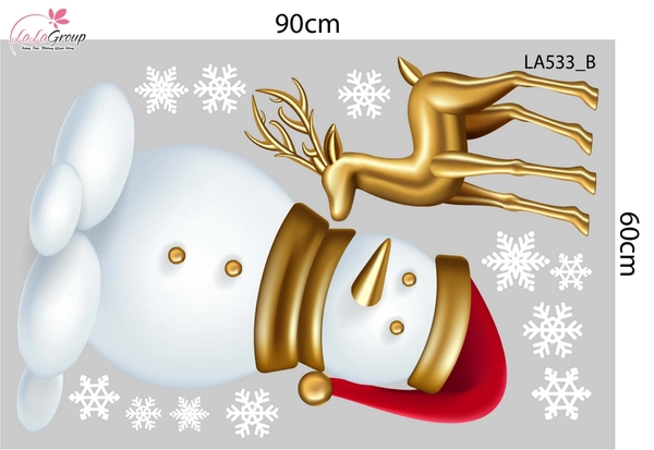 Combo Decal Trang Trí Noel Merry Christmas Người Tuyết Và Tuần Lộc Vàng