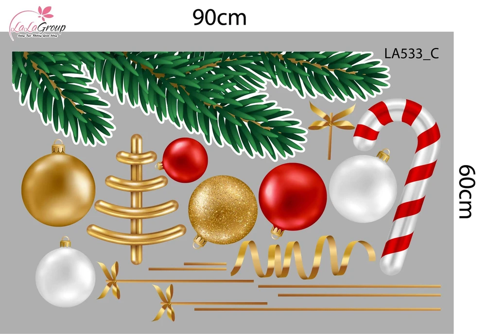 Combo Decal Trang Trí Noel Merry Christmas Người Tuyết Và Tuần Lộc Vàng