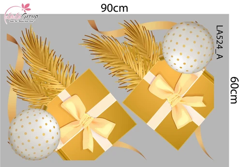 Combo Decal Trang Trí Noel Cây Thông Vàng Và Quả Châu Merry Christmas