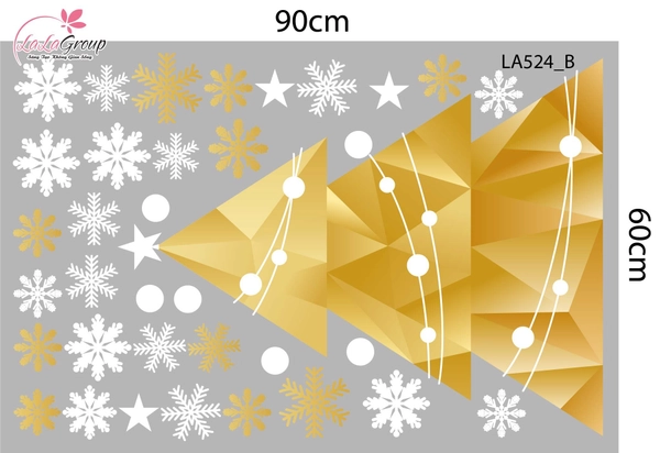 Combo Decal Trang Trí Noel Cây Thông Vàng Và Quả Châu Merry Christmas