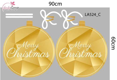 Combo Decal Trang Trí Noel Cây Thông Vàng Và Quả Châu Merry Christmas