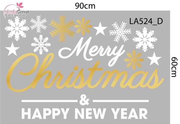 Combo Decal Trang Trí Noel Cây Thông Vàng Và Quả Châu Merry Christmas
