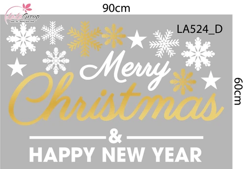 Combo Decal Trang Trí Noel Cây Thông Vàng Và Quả Châu Merry Christmas