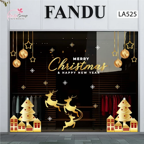 Combo Decal Trang Trí Noel Đàn Tuần Lộc Và Những Ngôi Nhà Dưới Tuyết