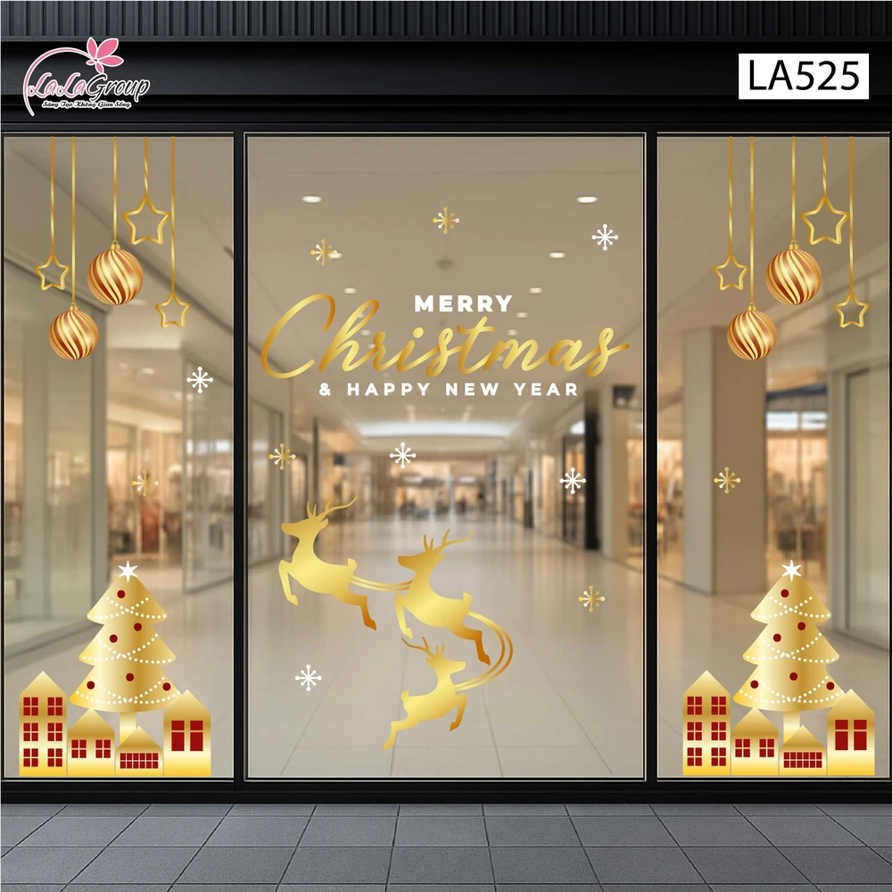 Combo Decal Trang Trí Noel Đàn Tuần Lộc Và Những Ngôi Nhà Dưới Tuyết