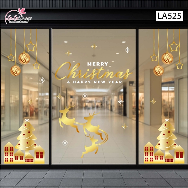 Combo Decal Trang Trí Noel Đàn Tuần Lộc Và Những Ngôi Nhà Dưới Tuyết