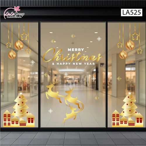 Combo Decal Trang Trí Noel Đàn Tuần Lộc Và Những Ngôi Nhà Dưới Tuyết