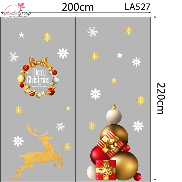 Combo Decal Trang Trí Noel Vòng Nguyệt Quế Sắc Màu Và Tuần Lộc Vàng