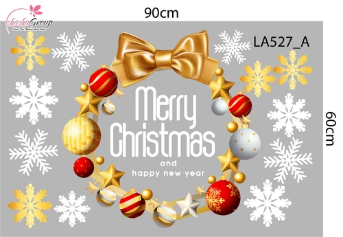 Combo Decal Trang Trí Noel Vòng Nguyệt Quế Sắc Màu Và Tuần Lộc Vàng