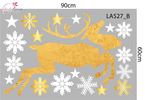 Combo Decal Trang Trí Noel Vòng Nguyệt Quế Sắc Màu Và Tuần Lộc Vàng