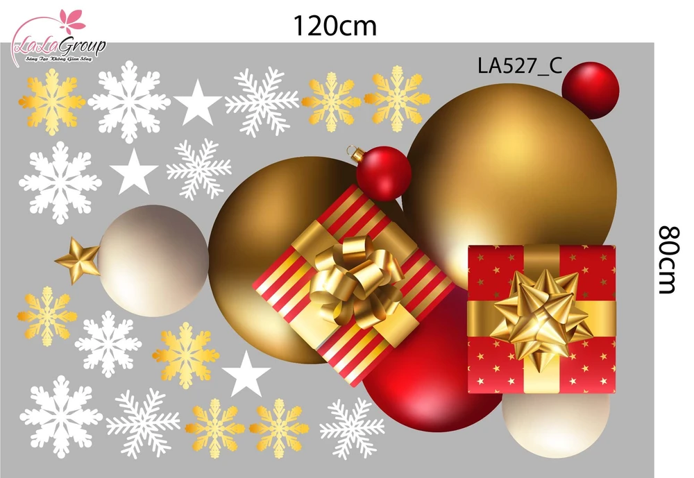 Combo Decal Trang Trí Noel Vòng Nguyệt Quế Sắc Màu Và Tuần Lộc Vàng