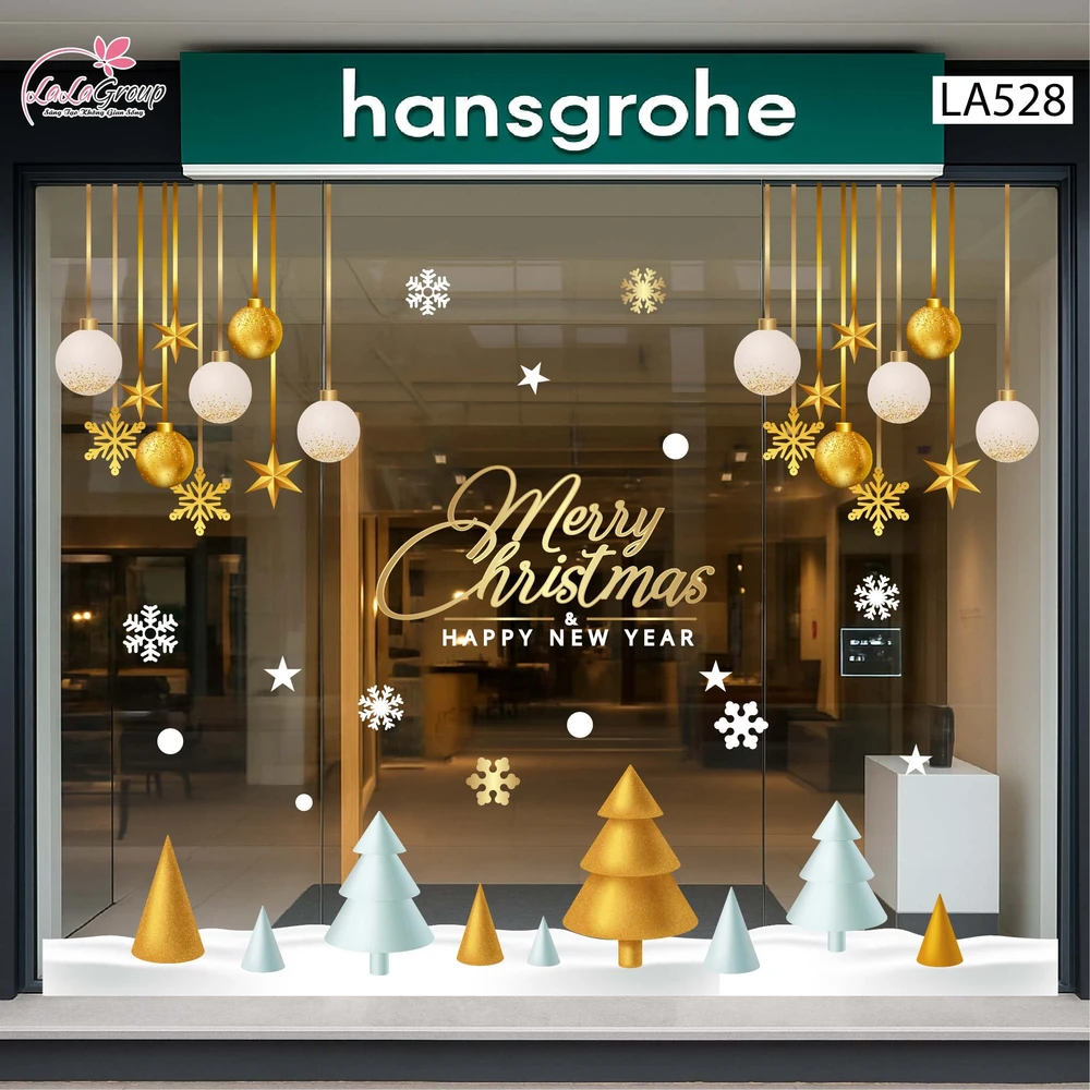 Combo Decal Trang Trí Noel Những Cây Thông Nhỏ Và Dây Treo Quả Châu Xinh Xắn