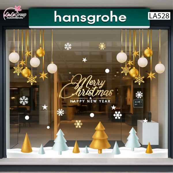 Combo Decal Trang Trí Noel Những Cây Thông Nhỏ Và Dây Treo Quả Châu Xinh Xắn