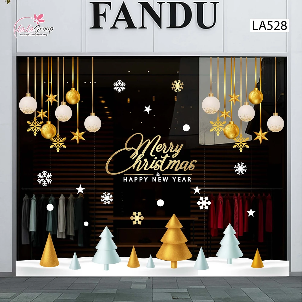 Combo Decal Trang Trí Noel Những Cây Thông Nhỏ Và Dây Treo Quả Châu Xinh Xắn